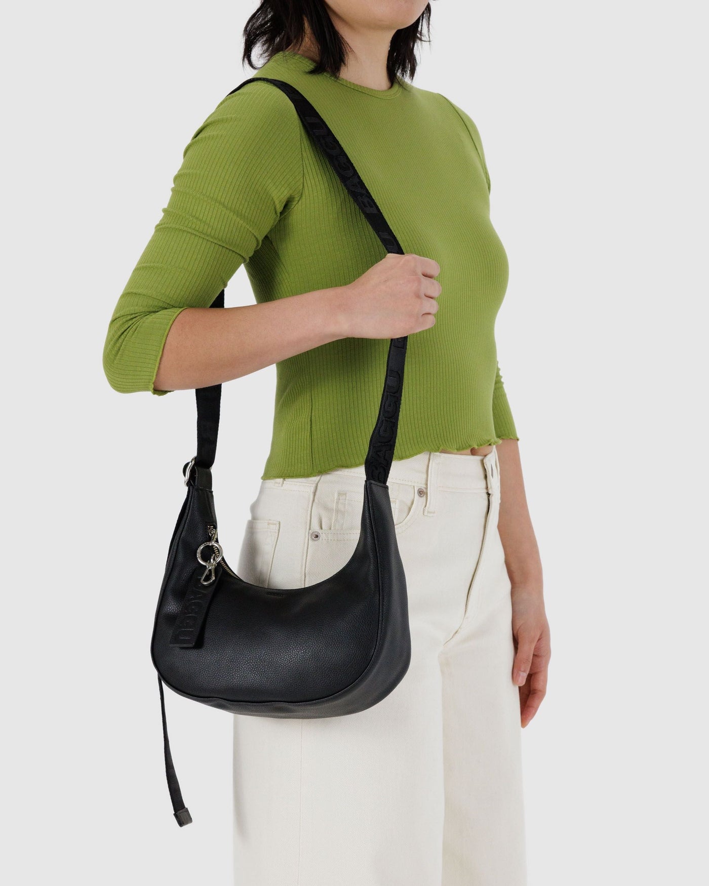 Small Recycled Leather Crescent Bag V8